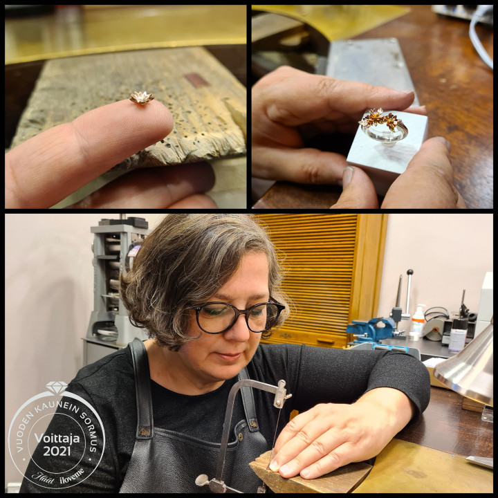 Pia-Mari Jullin suunnittelema Victorian tyylinen kukkasormus